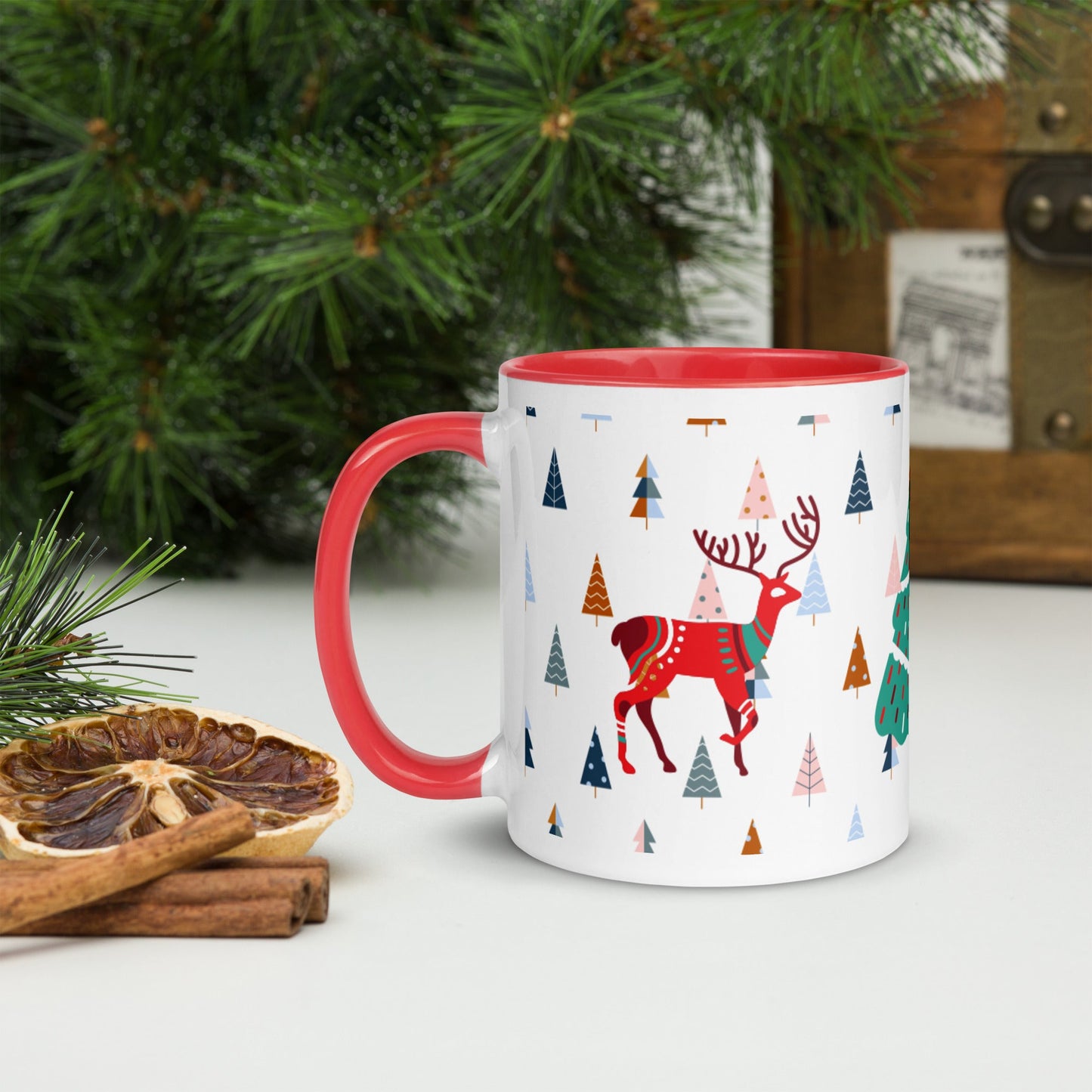 Christmas Reindeer - Mug with Red Color Inside