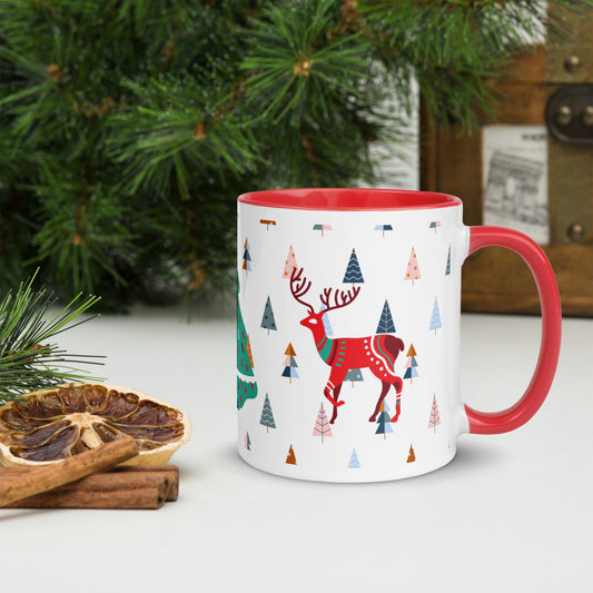 Christmas Reindeer - Mug with Red Color Inside